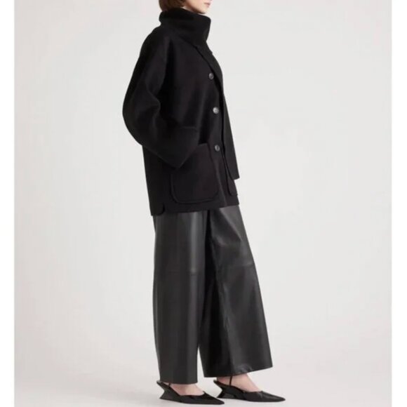 NWT Quince Double Faced Merino Wool Scarf Coat S Black - Picture 5 of 16